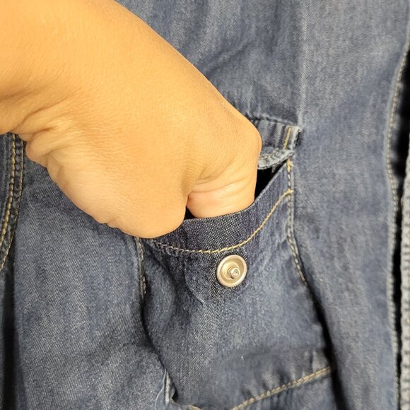 Vintage Blue Jeans Pockets Cotton Collared Slim Fit Button-Up Denim Shirt Small - Picture 10 of 14